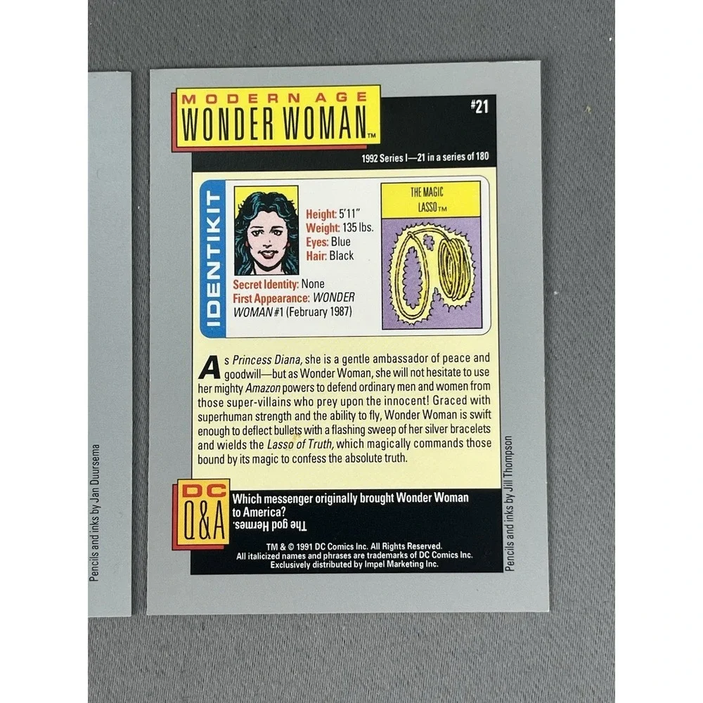 1991 DC Comic Cards WONDER WOMAN Hero Heritage Set Of 3